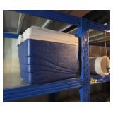 Small blue and white thermos cooler