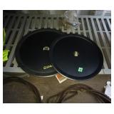 Two large metal wheels