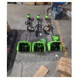 About $600 worth of Greenworks Pro snow blowers