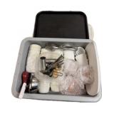 Container of miscellaneous restaurant items with