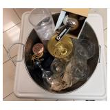 Metal bucket and miscellaneous glass items
