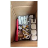 Box of miscellaneous restaurant items