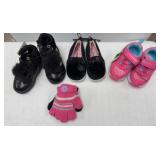 Little girls shoes size 5 and winter mitts