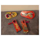 4 Antique tin noise makers: Kirchhof, 3 US Metal toy Mfg.