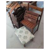 Vintage magazine rack, stool, letter box and chair