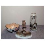 2 vases, bowl and 2 deer sculptures