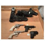 4 Vintage toy cap pistols w/holsters