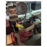 Shop light, DeWalt keyless chuck drill kit, Powr Kraft 1/2 drill and hard hats