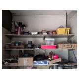 3 shelves: car mats, various hand tools, oil filters, 12v air compressor and misc.