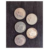 5 Kennedy Half Dollars