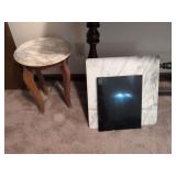 Marble topped wooden side table (17" x 14")  with 2 marble boards