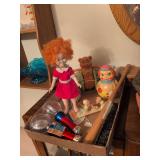 Kiddie Ycar clown, Little Orphan Annie, music box, and misc.
