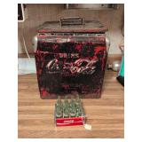 1950s Vintage Coca Cola cooler and  12pk miniature 3" Coca Cola bottles with case