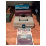 Old Pal tackle box, Plano tackle box with tackle, Flambeau tackle box and Missouri fishing book