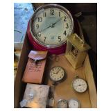 Clocks, box and vintage Magnavox radio