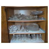 Glass kitchenware and 3 metal teapots