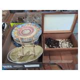 Jewelry, wooden box and decorative plates