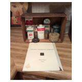 Vintage Colgate bathroom tins, Colgate wooden box and Colgate company annual report