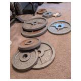 Standard barbell weights, Two 45 lb, two 35 lb, two 25 lb, two 10 lb, four 5 lb and two 2.5 lb