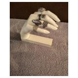 5 vintage rings, bracelet and hand display