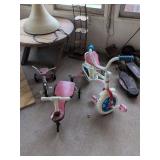Tricycles: Kiddie car, Roadmaster mini trike, Fisher Price child