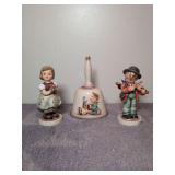 2 Goebel Hummel figures and bell: 5.25" For Mother, 5.25" Little Fiddler, 1st edition "Lets sing"