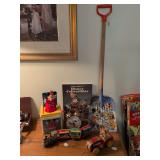 Vintage Disney toys, clock and book