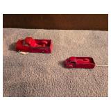 4.5" Auburn rubber truck and 3.25" Tootsie toy metal snub nosed truck #234