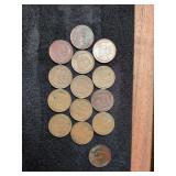 1898 Indian Head Cent & 13 Lincoln Wheat Pennies