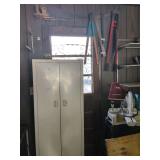 Cabinet, hedge shears, bolt cutter, pry bar and misc.