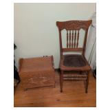 Vintage wooden chair and wooden chest