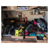 Drills, shop lights, saws and batteries (Ryobi, DeWalt and Die Hard)