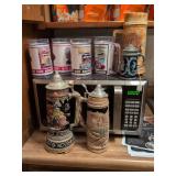 Decorative Stein, mug, Stein music box and plastic street rod mugs