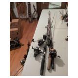 4 fishing poles: Zebco 600, Abu Garcia Cardinal G53, Shakespeare Omni 3 and Abu Cardinal 154 and 1 pole(no reel)