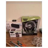 Sharper Image Wireless High def headphones(SBT524), AutoFat Digital LCD dash cam and Source Electronics splash proof wireless speaker all new in box