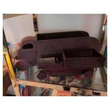 2 Vintage metal trucks: stake truck and dump truck