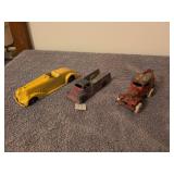 1930s Austin wrecker tow truck(cast iron), Tootsie boat tailed roadster and Tootsie 1949 Ford pickup