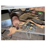 Two Shelves of Vintage Car Parts and Other Items