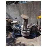 Metal Fan, Vintage Hubcaps, Tool Box, and Other Items