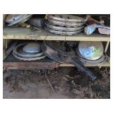 Vintage Hubcaps, Radiator, and Oil Pan