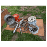 Vintage Vehicle Wheels, Steering Wheel, and Other Parts