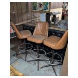 Three Brown Leather Barstools