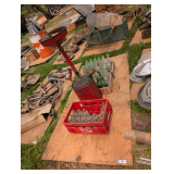 Vintage Glass Soda Bottles, Crates and Oil Drain