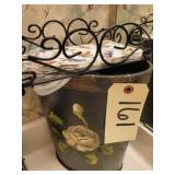 HANDPAINTED WOODEN VINTAGE TRASH CAN