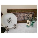 PR GREEN GOBLETS,GOLD RIM FLOWER PLATE