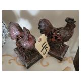 PR ROOSTER FIGURINES BRONZE LIKE FINISH