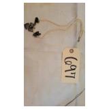 FAUX PEARL BOW NECKLACE W BOW CLIPON EARRINGS