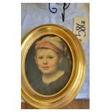 VINTAGE GOLD OVAL WOOD FRAME PRINT(HANSEL ON BOARD