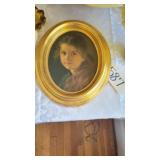 VINTAGE GOLD OVAL WOOD FRAME PRINT(GRETEL)