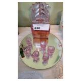 CZEC ART DECO PINK GLASS DECANTER SET